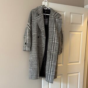 Bernardo Fashions Grey and White Plaid Trench Coat